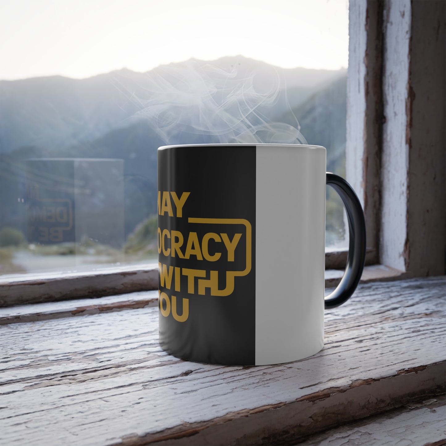 May Democracy Be With You Coffee Mug – Patriotic  Style Political Statement Cup – Freedom & Justice Themed Gift